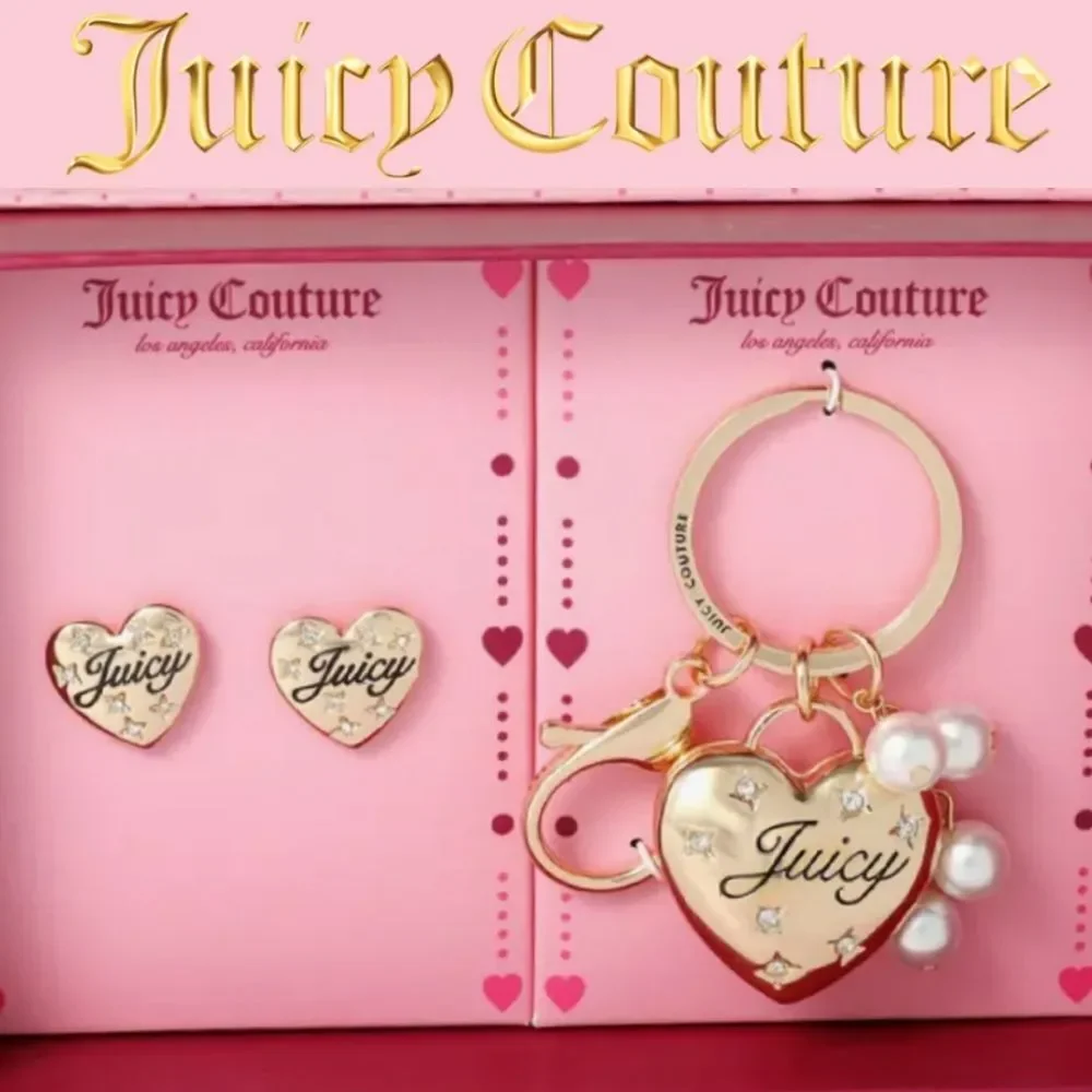 Juicy Couture Heart‎ Keychain & Earring Set w/Crystal Accents